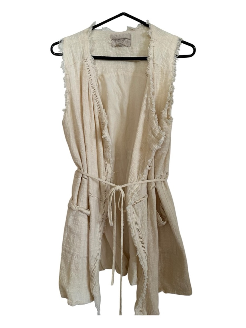 Moon River Textured Cream Sleeveless Tie-Waist Vest - Picture 1 of 11